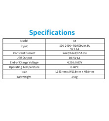 Incarcator Acumulatori XTAR X4 Li-Ion / Ni-MH 4 Sloturi LCD 2A 18650, 21700, 26650 Power Bank