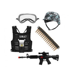 Set Costum S.W.A.T. pentru Copii cu Casca, Vesta, Ochelari si Pusca