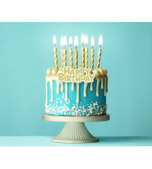 Set 16 Lumanari Happy Birthday Aurii 8 cm cu Suport si Topper