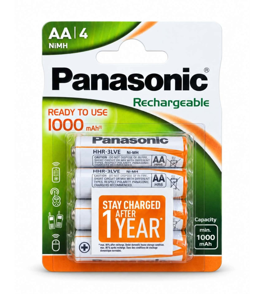 Set 4 Acumulatori Panasonic Evolta AA HR6 1000mAh 1.2V Ni-MH