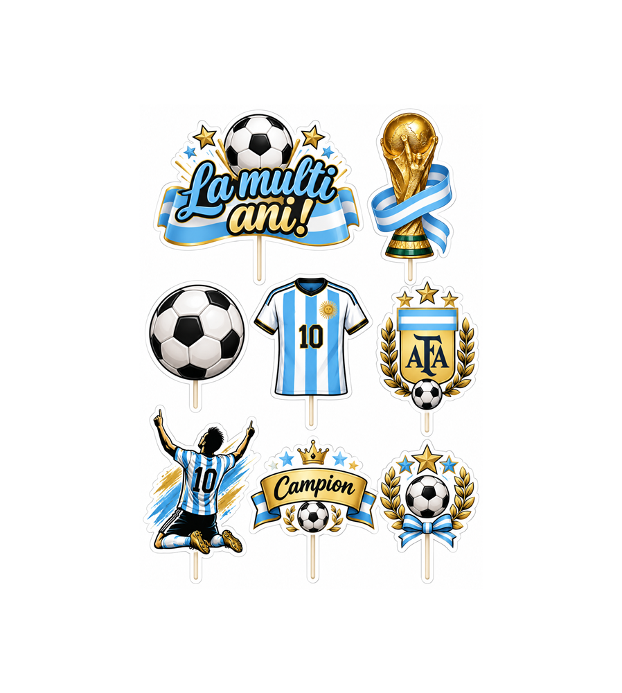 Set 8 Toppere Model Messi pentru Tort, Carton Foliat