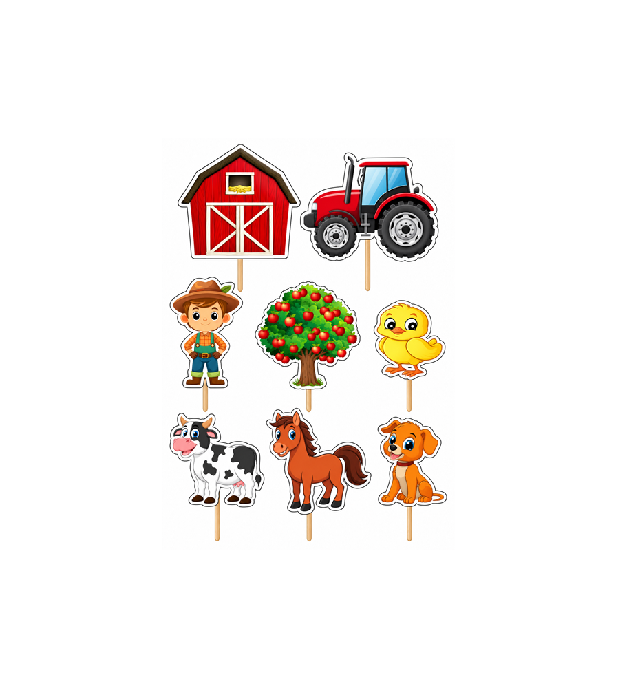 Set 8 Toppere Model Farm pentru Tort, Carton Foliat
