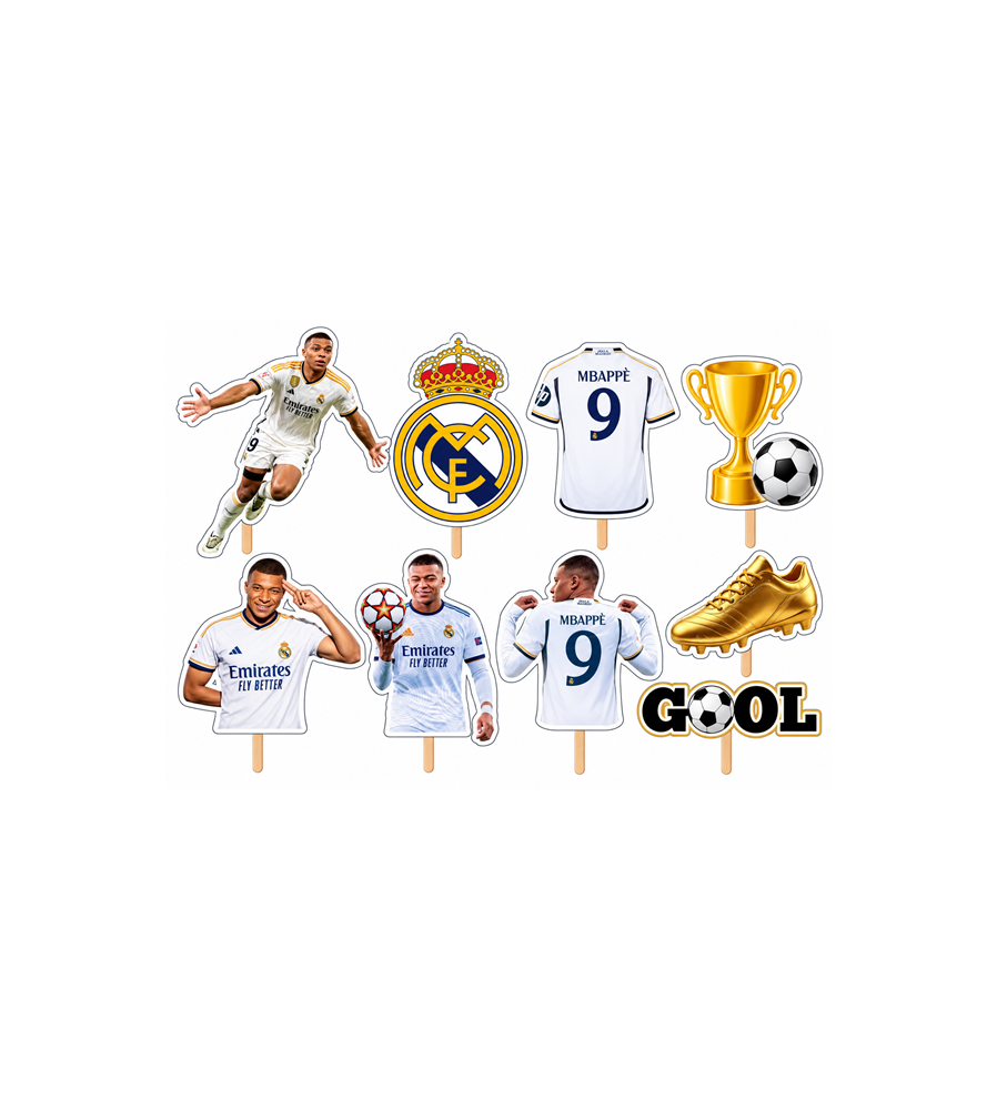 Set 8 Toppere Model Mbappe pentru Tort, Carton Foliat