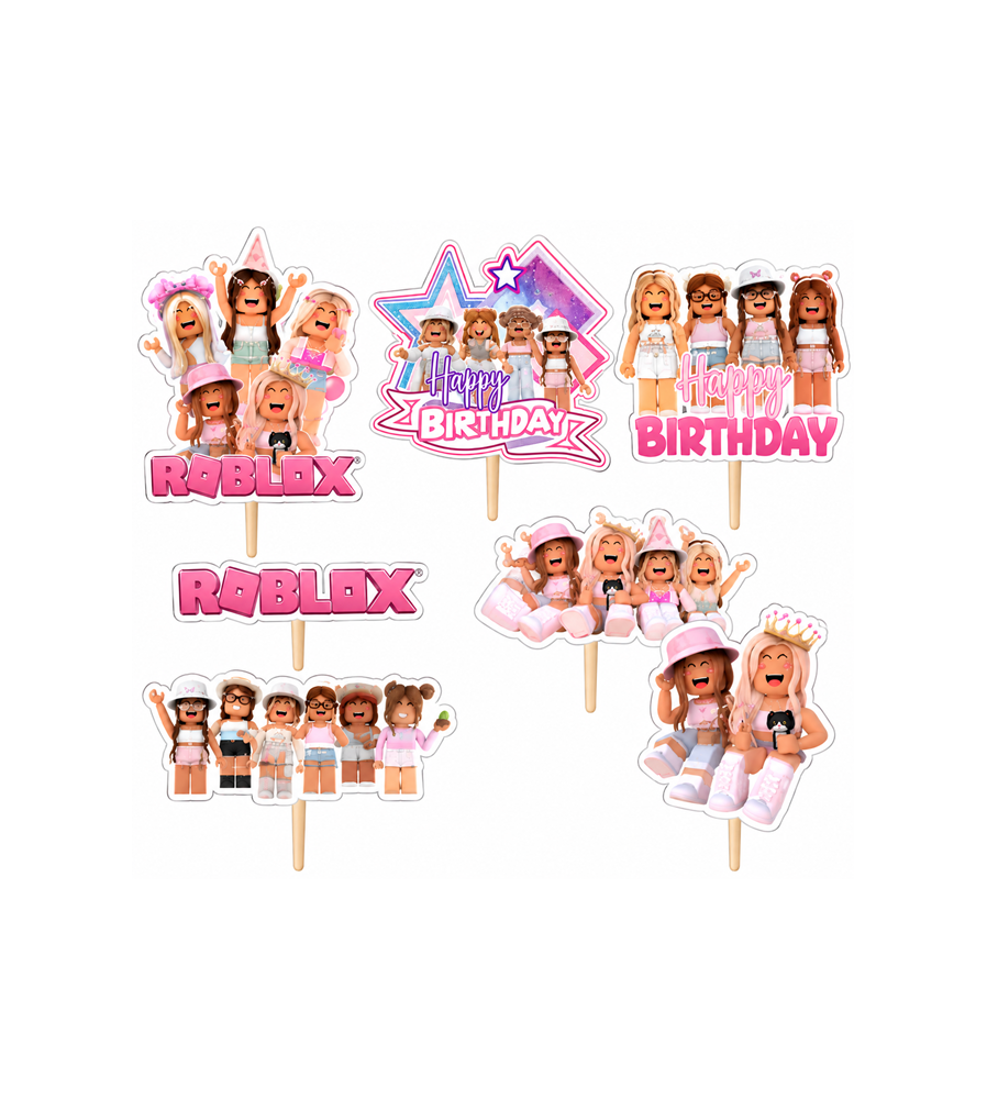 Set 8 Toppere Model Roblox Girl pentru Tort, Carton Foliat