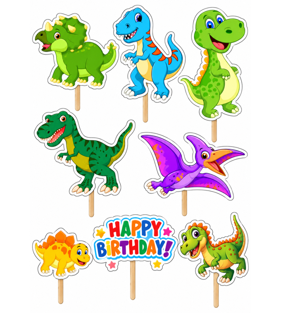 Set 8 Toppere Model Dinozaur pentru Tort, Carton Foliat