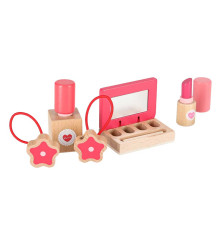 Set cosmetic din lemn pentru fetițe cu trusă cosmetică si 10 Accesorii, 3+ Ani