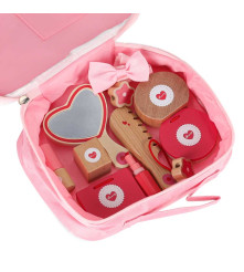Set cosmetic din lemn pentru fetițe cu trusă cosmetică si 10 Accesorii, 3+ Ani