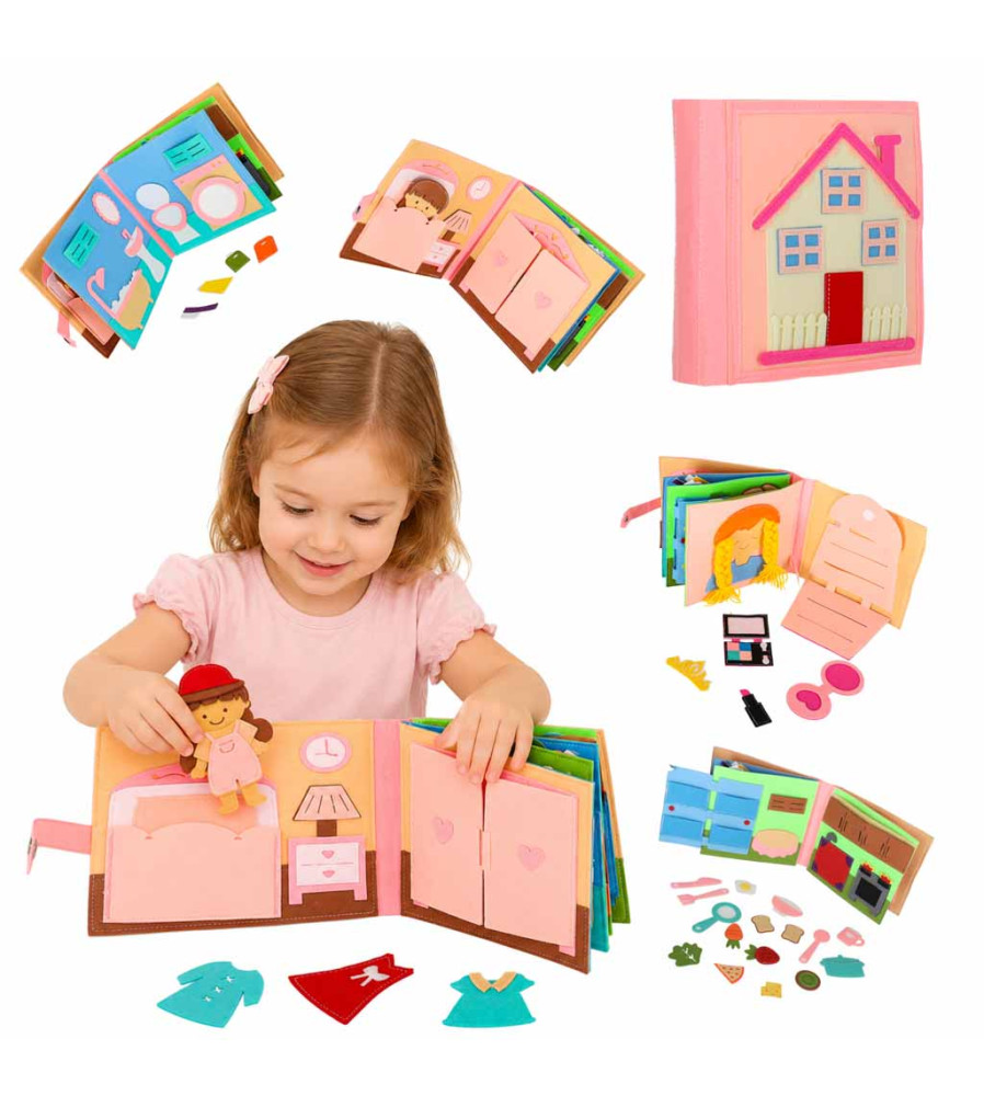 Carte senzorială educativă din fetru pentru copii, căsuță 3D 3+ Ani