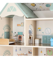Casa de Papusi din Lemn cu Mobilier si Figurine 56 cm Menta