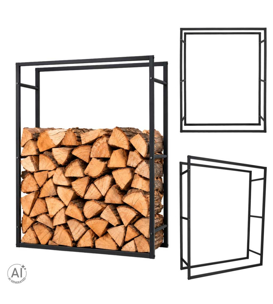 Suport Metalic pentru Lemne de Foc 100 x 80 x 25 cm Negru Max. 150 kg