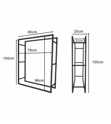 Suport Metalic pentru Lemne de Foc 100 x 80 x 25 cm Negru Max. 150 kg