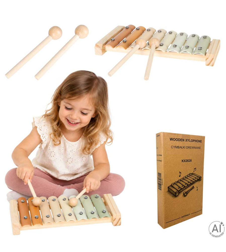 Xilofon din Lemn pentru Copii cu 8 Note si 2 Baghete Instrument Muzical