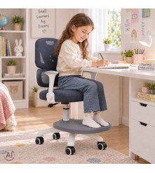 Scaun Ergonomic de Birou pentru Copii Rotativ si Reglabil cu Suport Picioare Gri