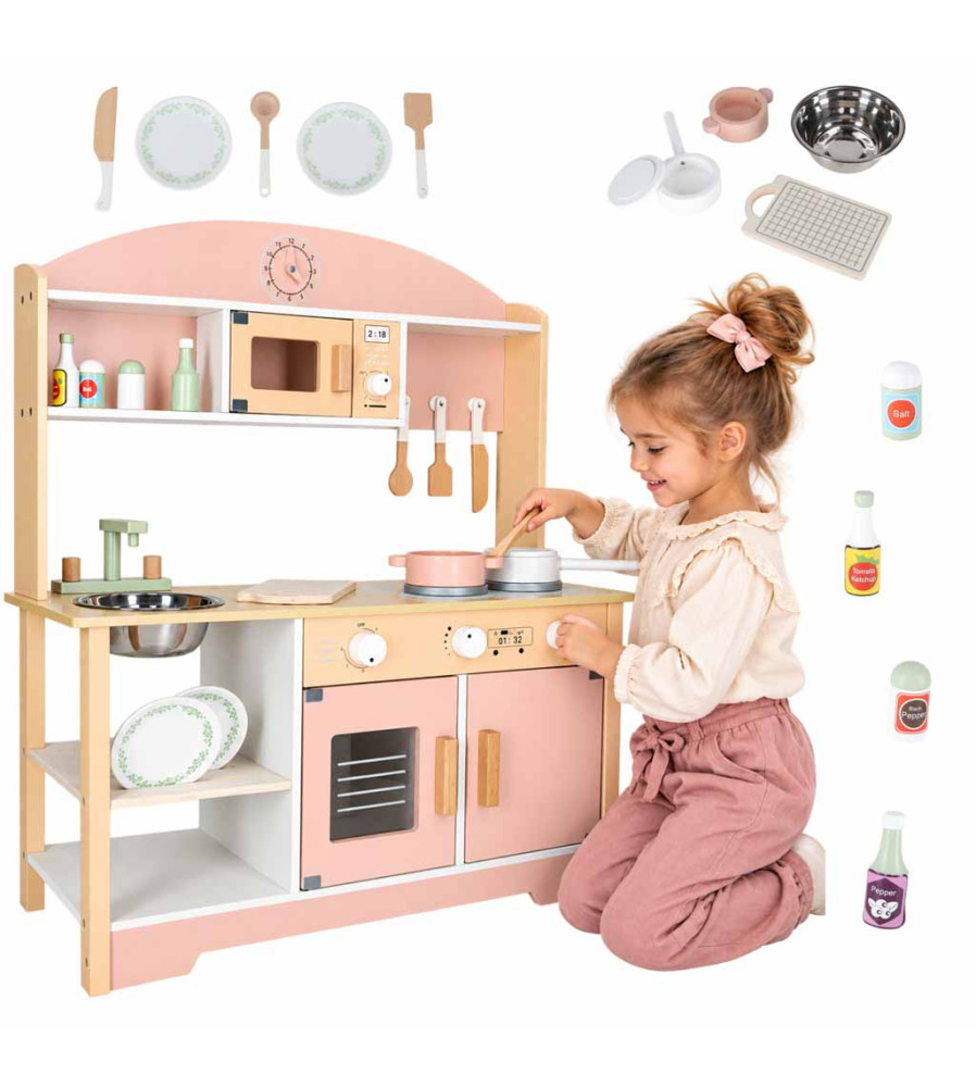 Bucatarie din Lemn MDF Modern Classic pentru Copii cu Accesorii 82 cm Roz