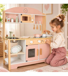 Bucatarie din Lemn MDF Modern Classic pentru Copii cu Accesorii 82 cm Roz