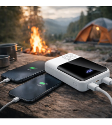 Baterie Externa everActive EB-20Q 20000mAh 22.5W USB-C + 2x USB-A ecran LCD Alb