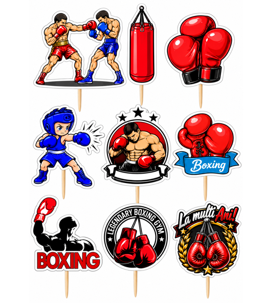 Set 9 Toppere Model Boxing pentru Tort, Carton Foliat