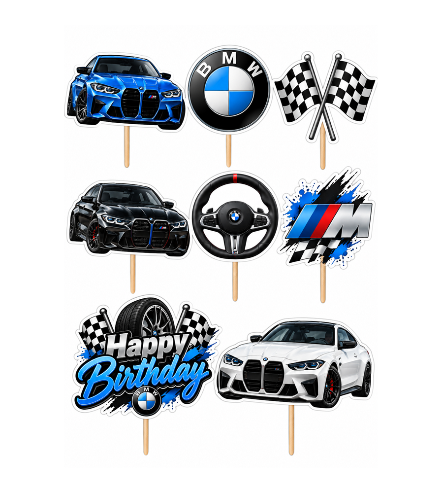 Set 8 Toppere Model BMW pentru Tort, Carton Foliat