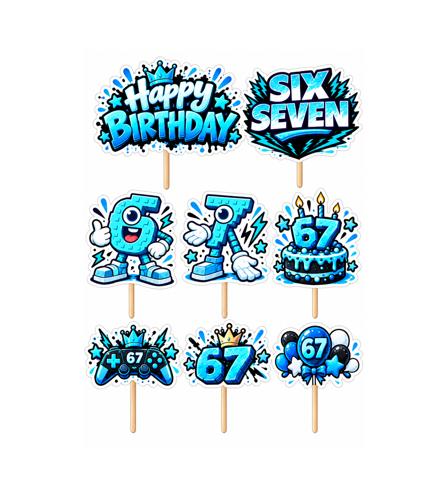 Set 8 Toppere Model 67 (Six Seven) pentru Tort, Carton Foliat