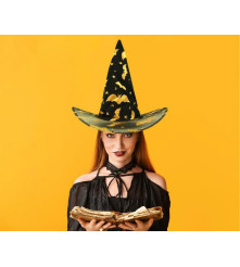 Palarie de Vrajitoare Neagra Marime Universala, Accesoriu Halloween si Carnaval