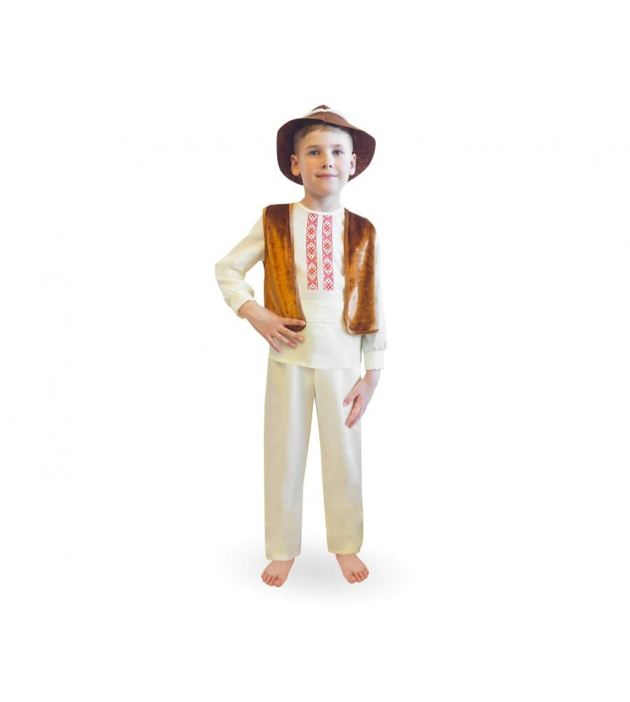 Costum Pastor pentru Copii, Bluza, Pantaloni, Curea, Vesta Velur si Palarie 95/110 cm (4-6 Ani)