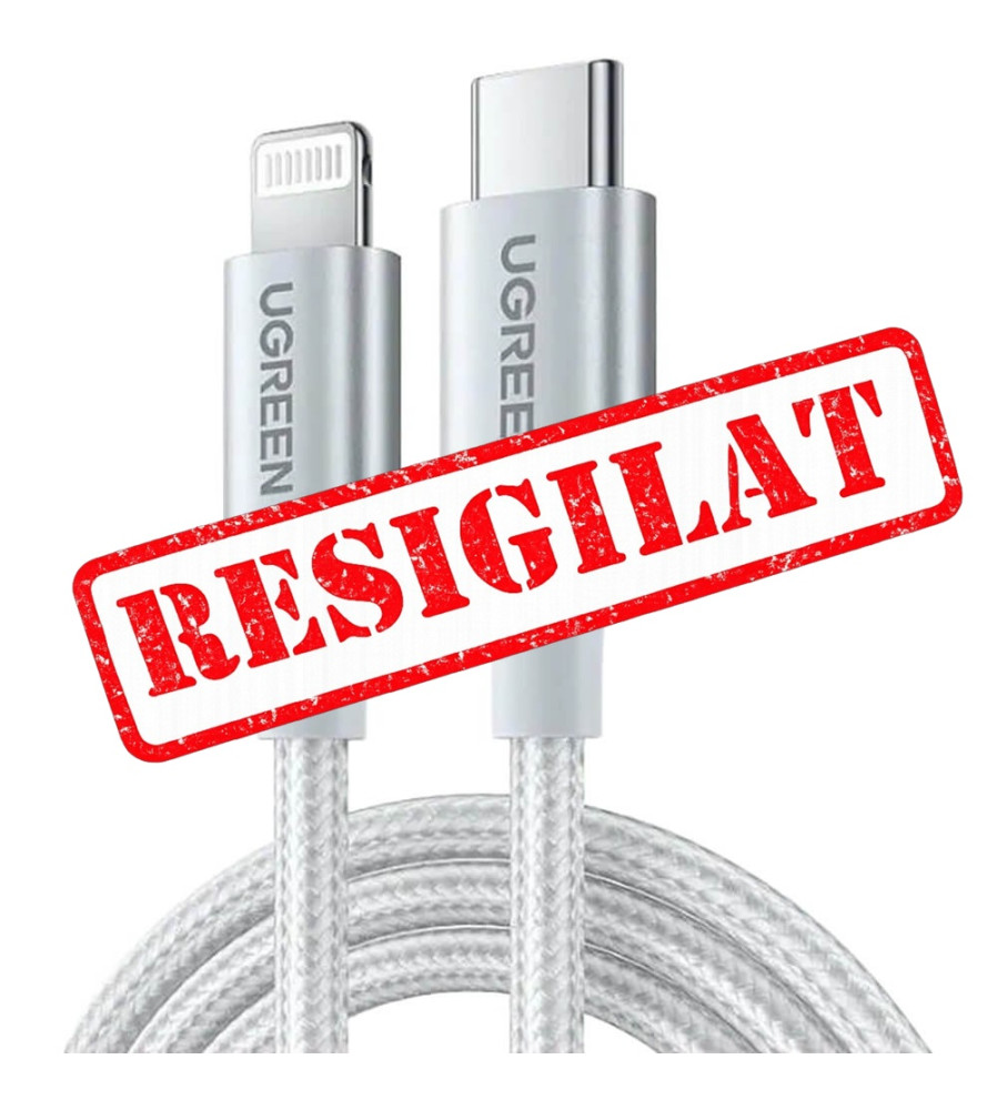 RESIGILAT Cablu UGREEN US304 USB-C la Lightning 1.5 m PD 3A MFi 480 Mbps Argintiu