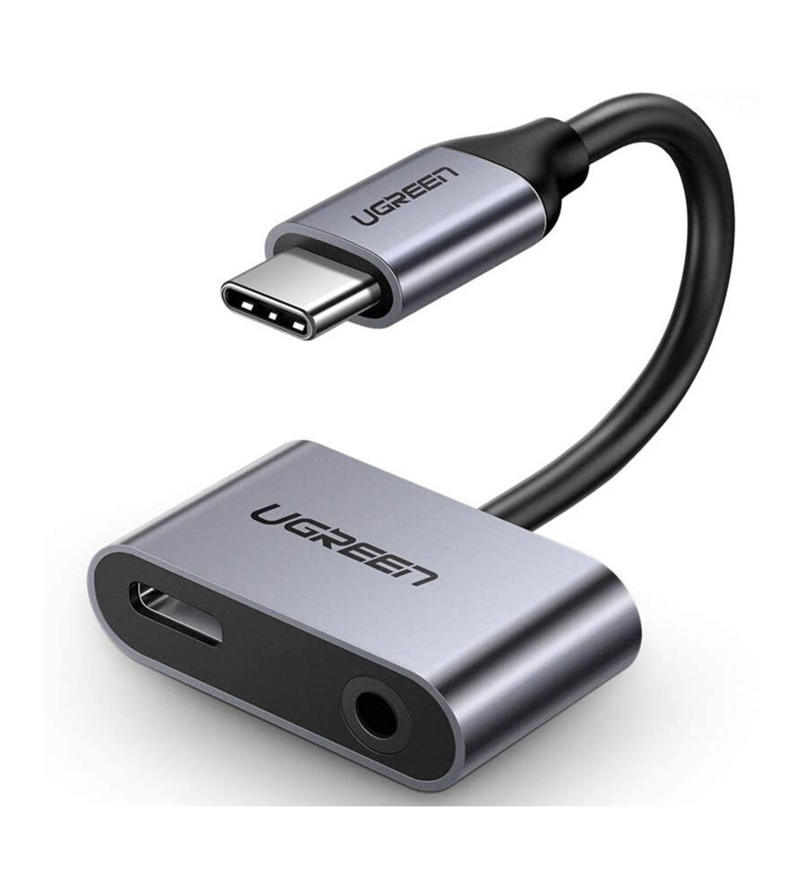 Adaptor Audio UGREEN USB-C la Jack 3.5mm si USB-C, Incarcare si Casti, Gri