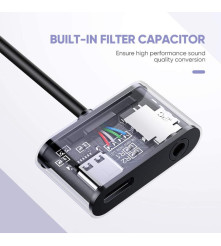 Adaptor Audio UGREEN USB-C la Jack 3.5mm si USB-C, Incarcare si Casti, Gri
