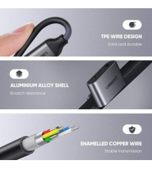 Adaptor Audio UGREEN USB-C la Jack 3.5mm si USB-C, Incarcare si Casti, Gri