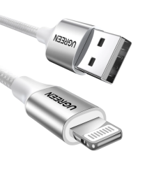 Cablu UGREEN US199 USB-A la Lightning 1.5m, 2.4A, MFi, 480 Mbps, Impletit, Argintiu