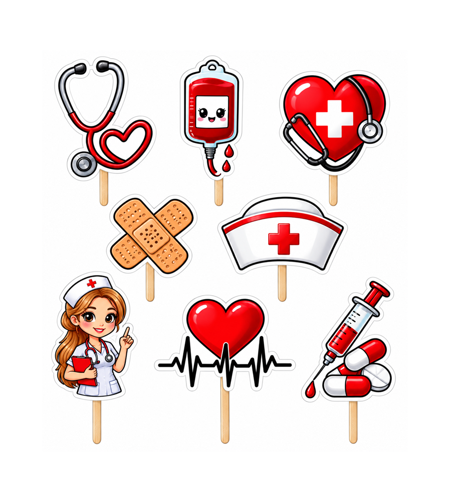 Set 8 Toppere pentru Tort Model Asistenta Medicala, Decor Aniversare 5-10 cm