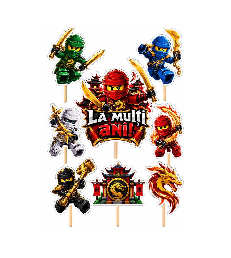 Set 8 Toppere Model Ninjago pentru Tort, Carton Foliat